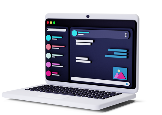 3D rendering on a laptop with a chatting illustration